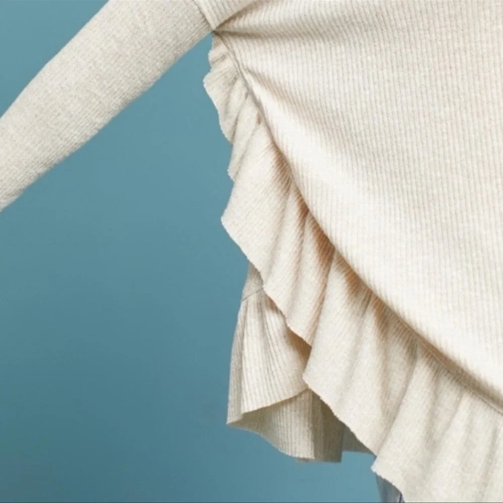 Anthropologie Postmarked Orley Ruffle Cowl Sweater | Metallic Gold